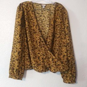 A New Day Women's size XXL Yellow and Black Floral Blouse